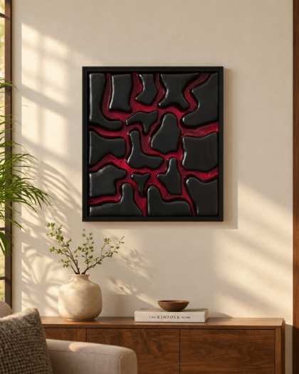 Modern 3D Burgundy & Black Abstract Wall Art